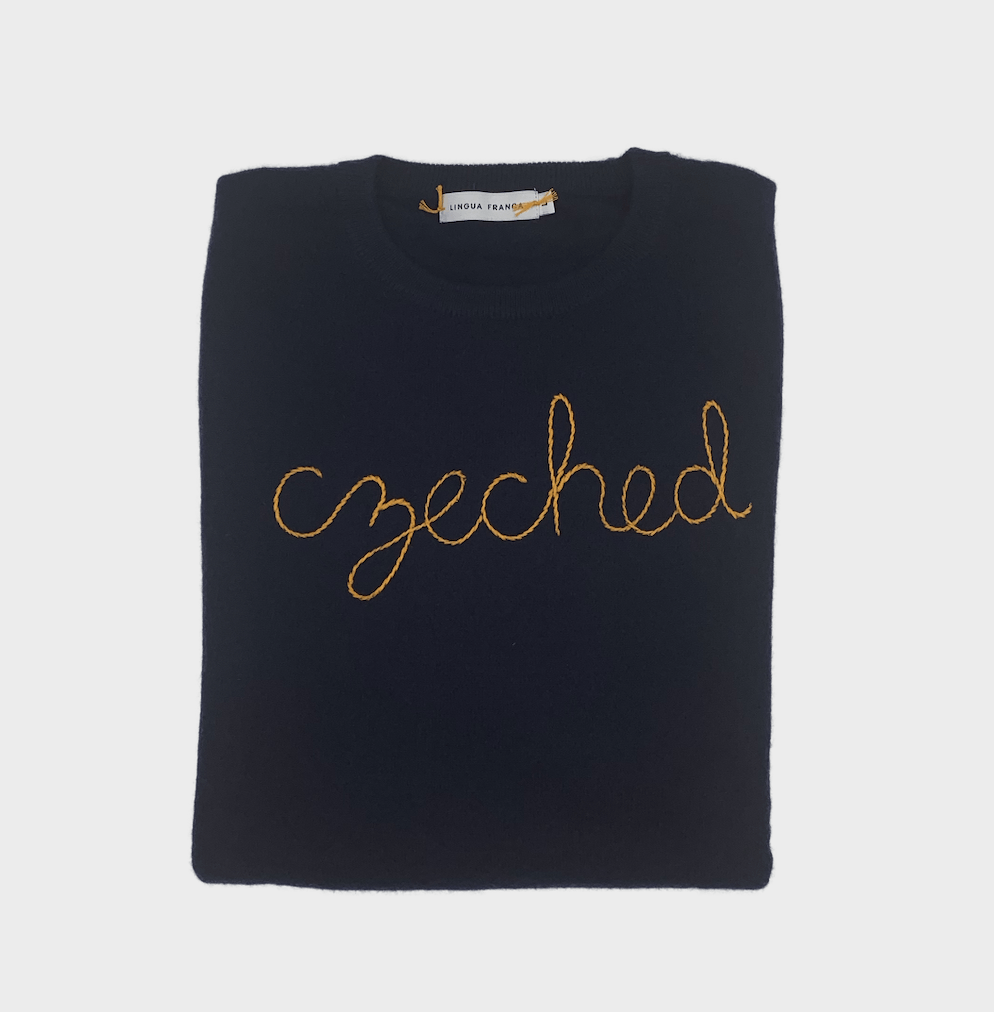 Men's Navy Czeched Cashmere Sweater LIFESTYLE Lingua Franca 