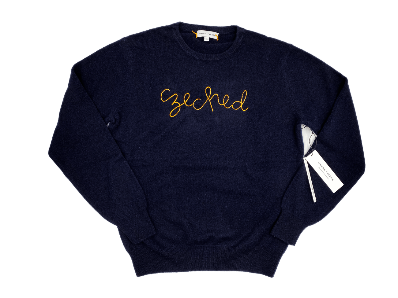 Women's Navy Czeched Cashmere Sweater